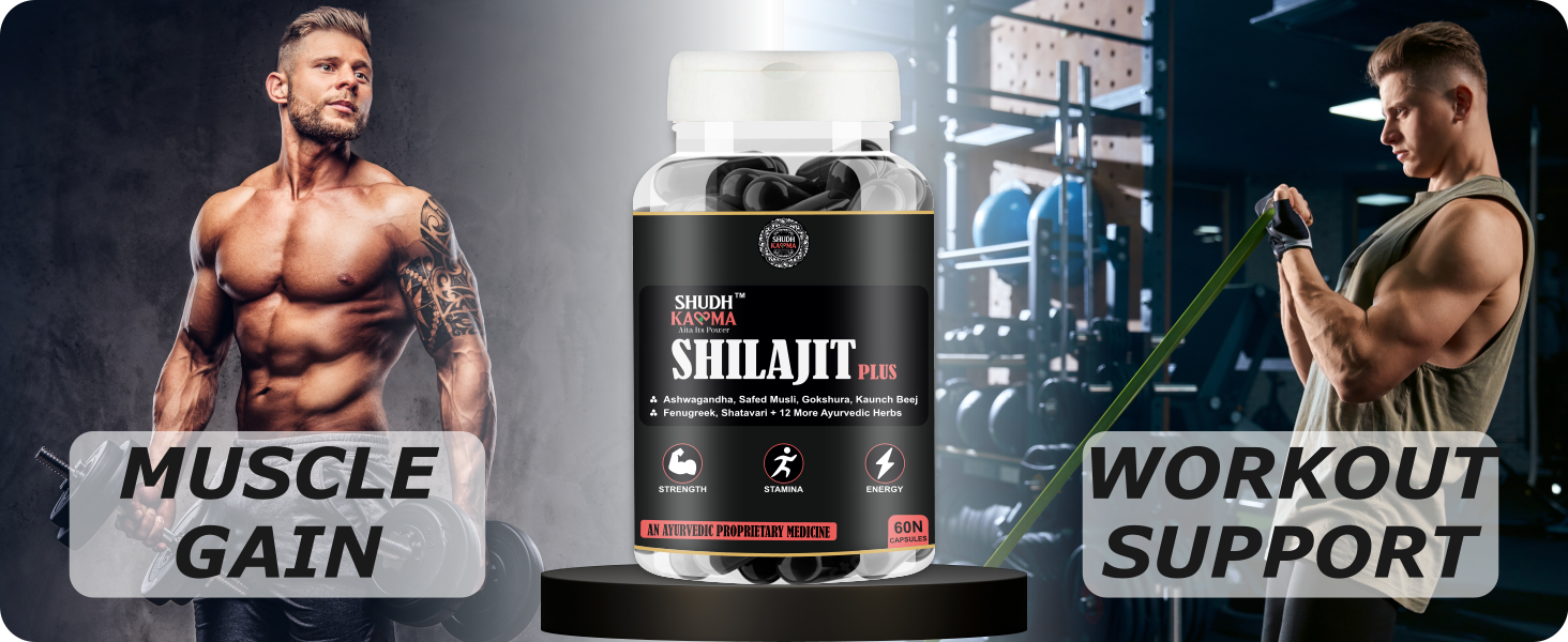 Shudh Kaama Shilajit Plus - AYUSH certified Original Himalayan Shilajit/Shilajeet with Ashwagandha, Gokshura, Safed Musli for Strength & Muscle Gain - 60 Capsules