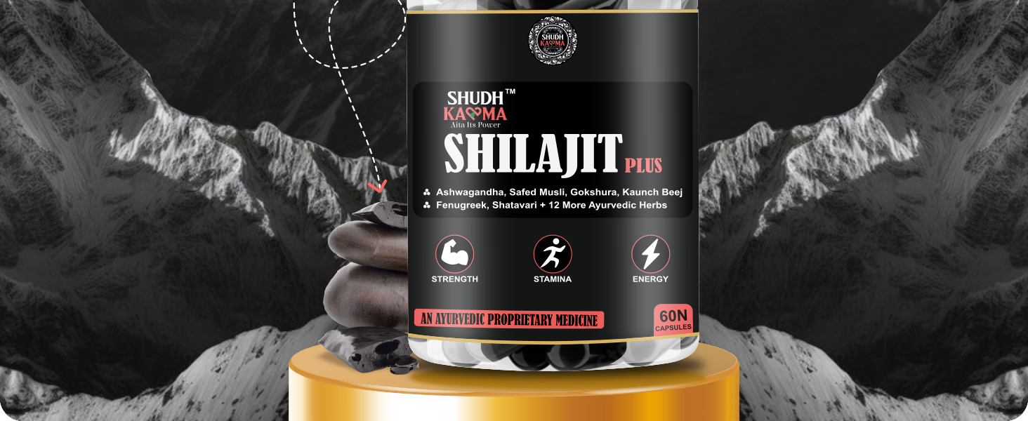 Shudh Kaama Shilajit Plus - AYUSH certified Original Himalayan Shilajit/Shilajeet with Ashwagandha, Gokshura, Safed Musli for Strength & Muscle Gain - 60 Capsules