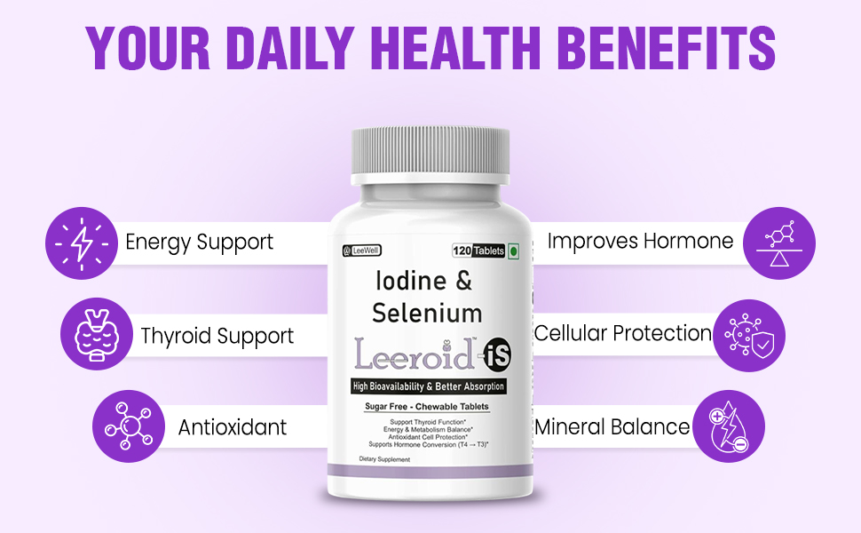 is (LeeWell) Chewable Iodine, Selenium Supplements | L selenomethionine, Potassium iodide | High Bioavailability, Support Thyroid Function & Energy -120 Sugar-Free Tablets