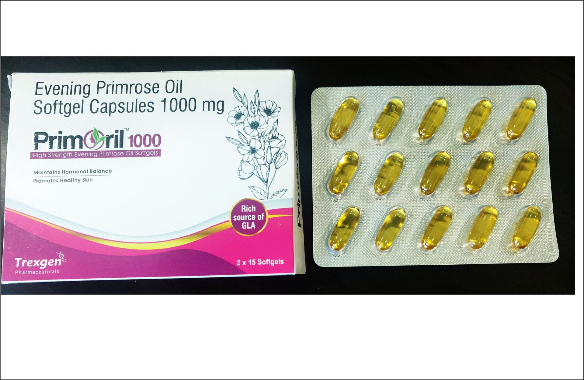 Trexgen PRIMORIL 1000mg Evening Primrose for Women's Health & Skin Care (30 Softgels) (1 BOX)