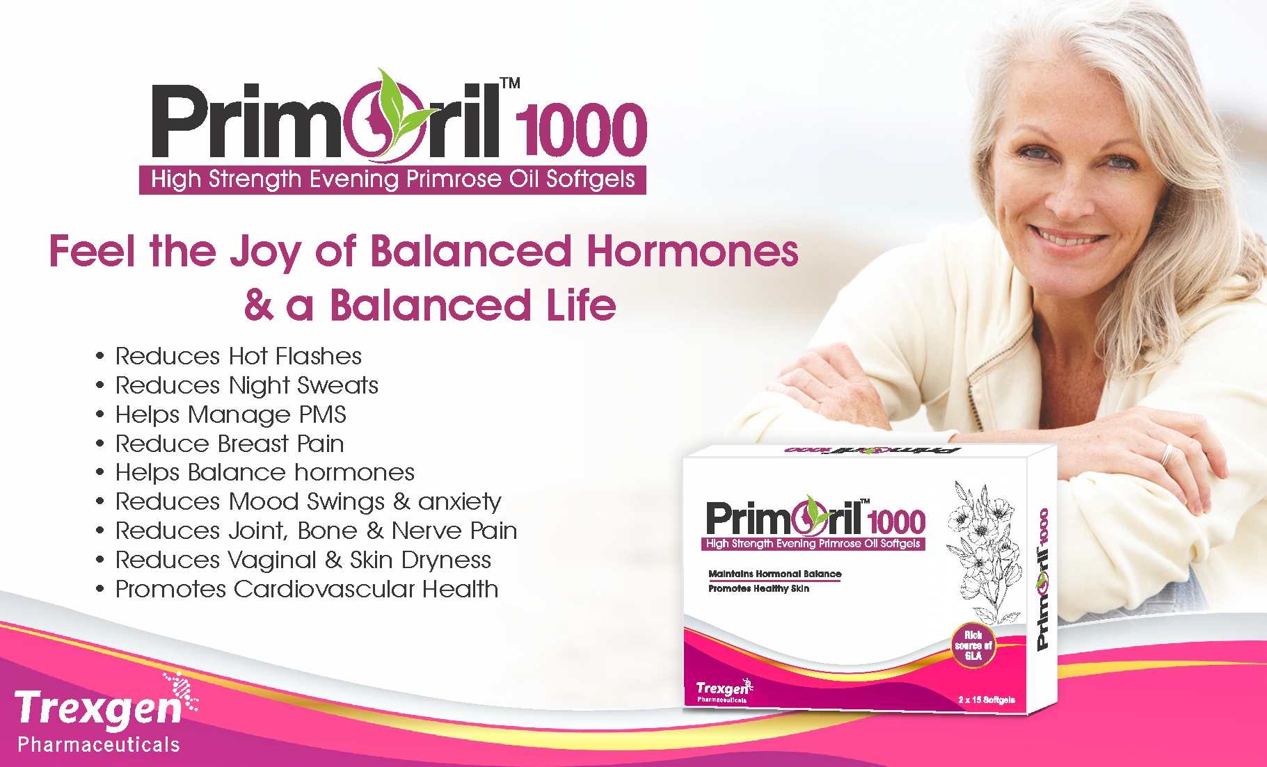 Trexgen PRIMORIL 1000mg Evening Primrose for Women's Health & Skin Care (30 Softgels) (1 BOX)