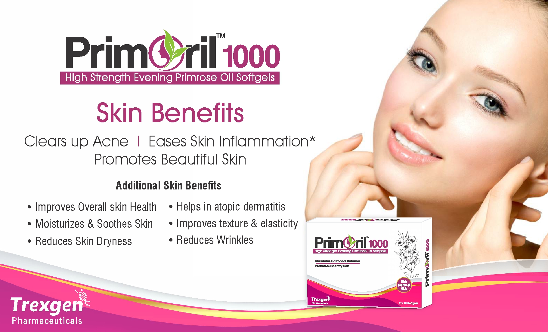 Trexgen PRIMORIL 1000mg Evening Primrose for Women's Health & Skin Care (30 Softgels) (1 BOX)