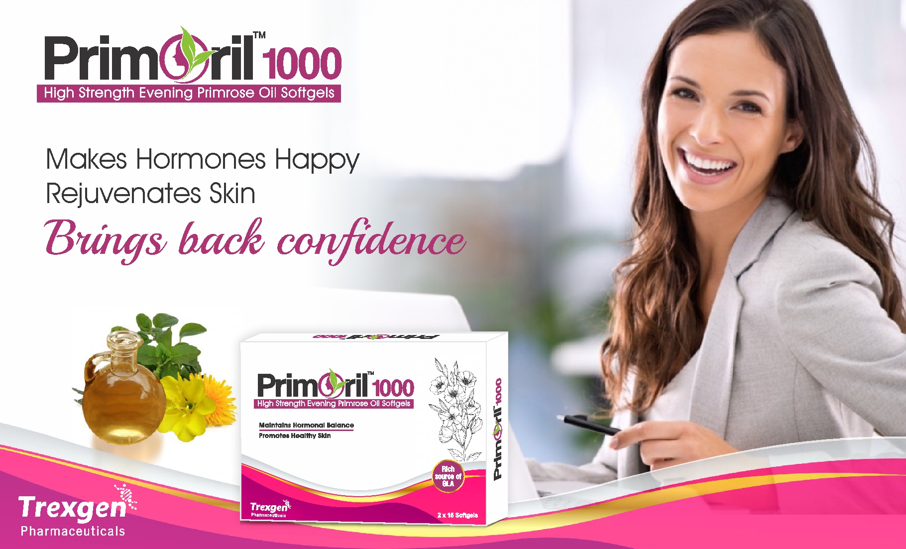 Trexgen PRIMORIL 1000mg Evening Primrose for Women's Health & Skin Care (30 Softgels) (1 BOX)