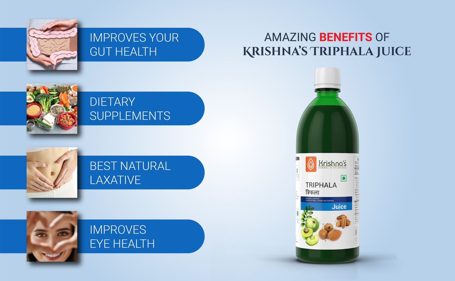 KRISHNA'S HERBAL & AYURVEDA Triphala Juice - 1000 Ml | Natural Laxative | Enriched With Amla, Harad, Baheda | Improves Digestion