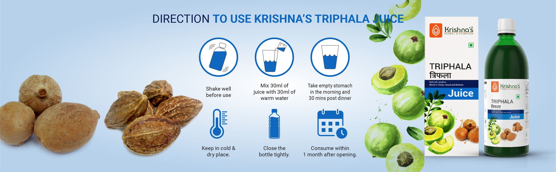 KRISHNA'S HERBAL & AYURVEDA Triphala Juice - 1000 Ml | Natural Laxative | Enriched With Amla, Harad, Baheda | Improves Digestion
