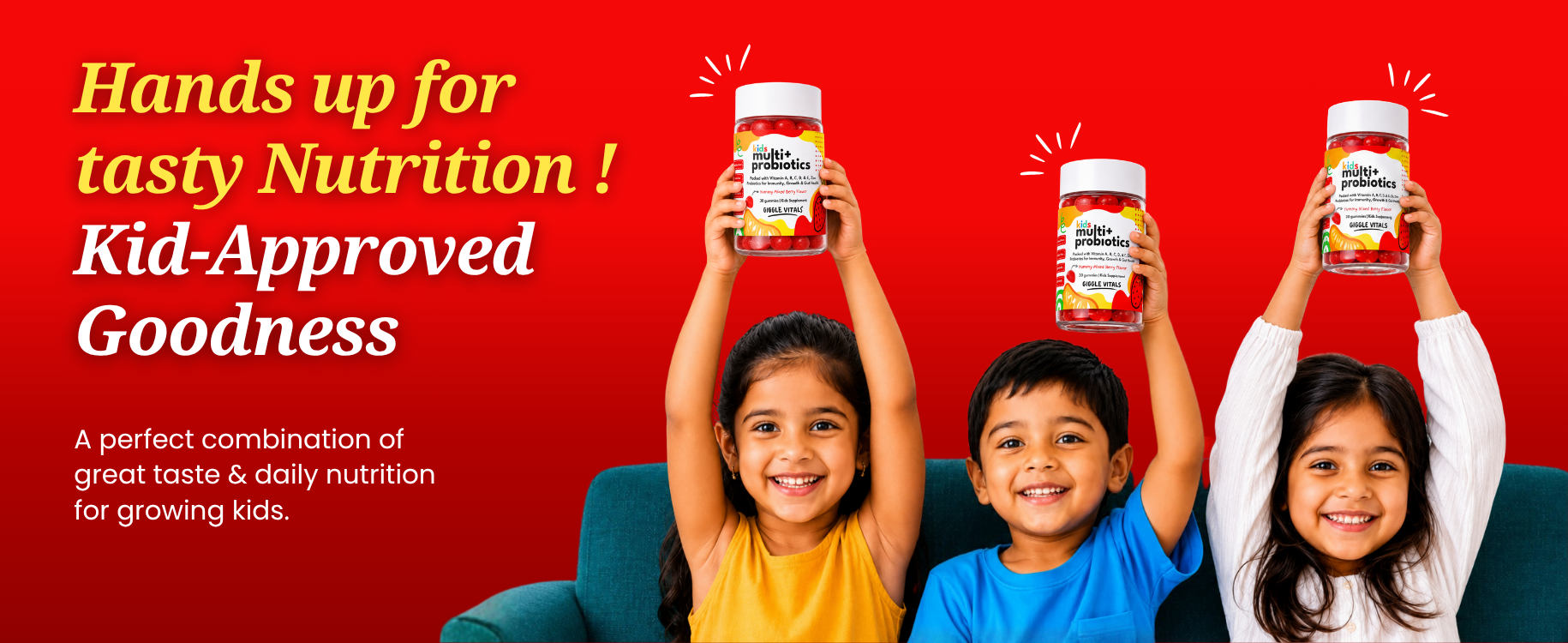 Giggle Vitals Kids Multivitamin + Probiotics Gummies | 23 Essential Nutrients with Vitamins A, B, C, D, E & Zinc | 2 Billion CFU for Immunity, Gut Health & Growth | Mixed Berry Flavor | 30 Gummies