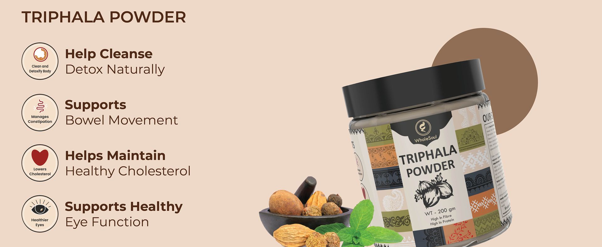 WholeSoul Triphala Powder | 100% Pure & Natural | Ayurvedic Herbal Blend of Amla Haritaki Bibhitaki | Supports Digestion Gut Wellness & Detox | No Additives Preservatives (200 gm (Pack of 1)