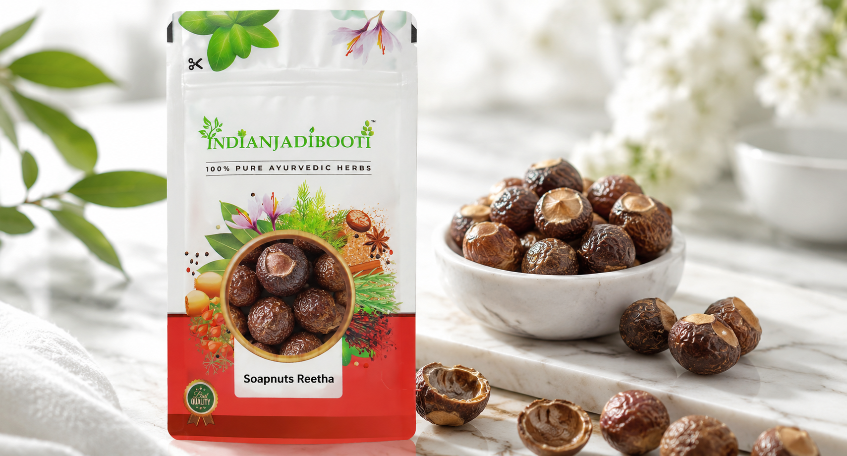 IndianJadiBooti Reetha Whole | Soapnut (Aritha) | Sapindus Mukorossi | Natural SLS-Free Hair Cleanser, Shampoo & Conditioner | Organic Laundry Alternative | Dried & Raw | 1kg Pack