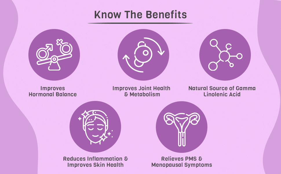 Herbs & Health Evening Primrose Oil Capsules 500 mg For Healthy Skin Supports Hormonal Balance in Women Helpful in PMS & Menopause Natural Oil Extract 30 Liquid Filled Vegetarian Capsules
