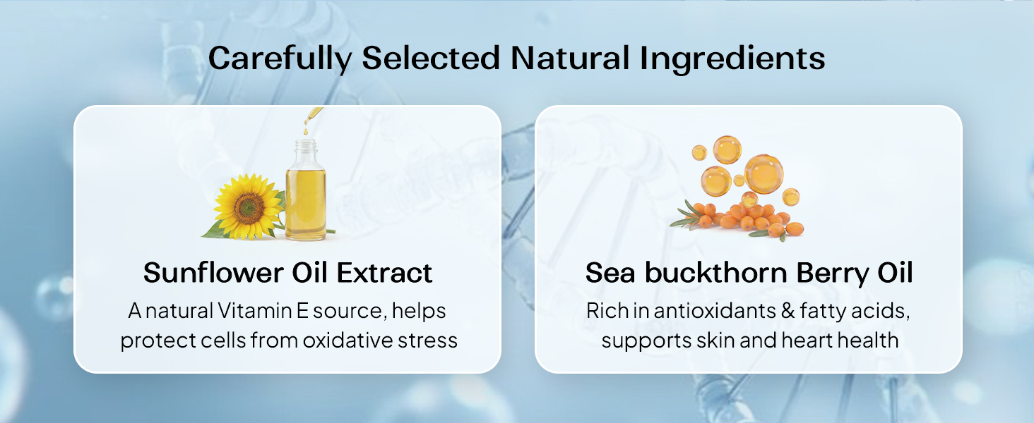 Miduty Vitamin E with Sea Buckthorn Berry Oil | D-Alpha Tocopherol from Natural Sunflower Oil | Omega 3, 6, 7 & 9 | Antioxidant Support for Skin & Heart Health | 30 Veg Softgels