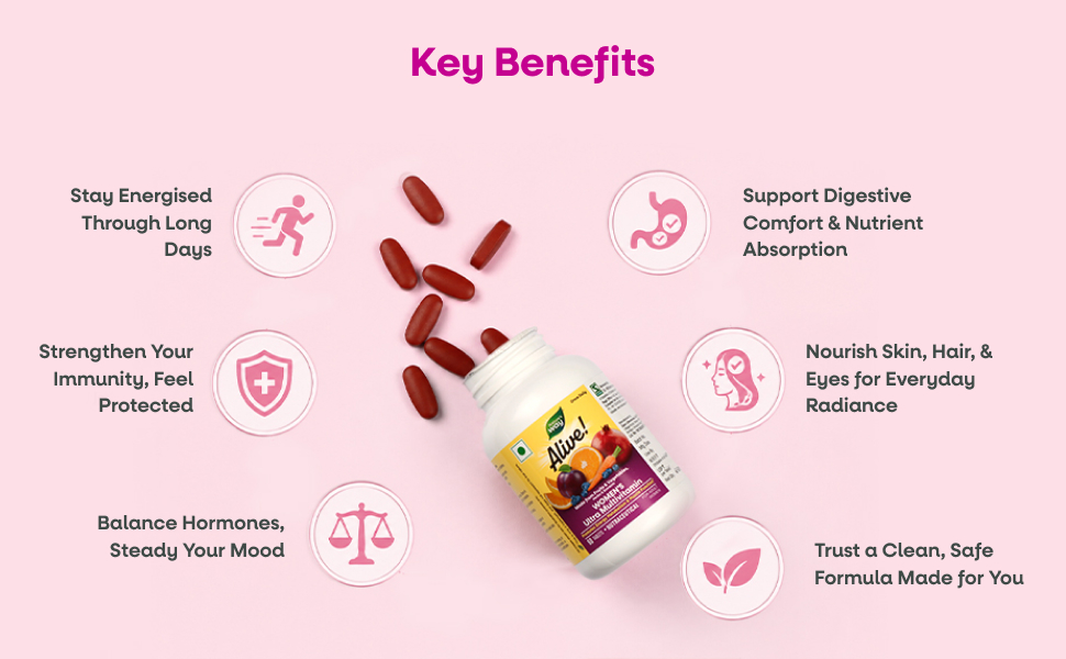 Nature’s Way Alive Women’s Ultra Multivitamin – Daily Whole-Food Nutrition from 32+ Fruits & Veggies | Hormone, Immunity & Metabolism Support | Digestive Enzymes | 100% RDA of 19+ Vitamins & Minerals | 60 Tablets