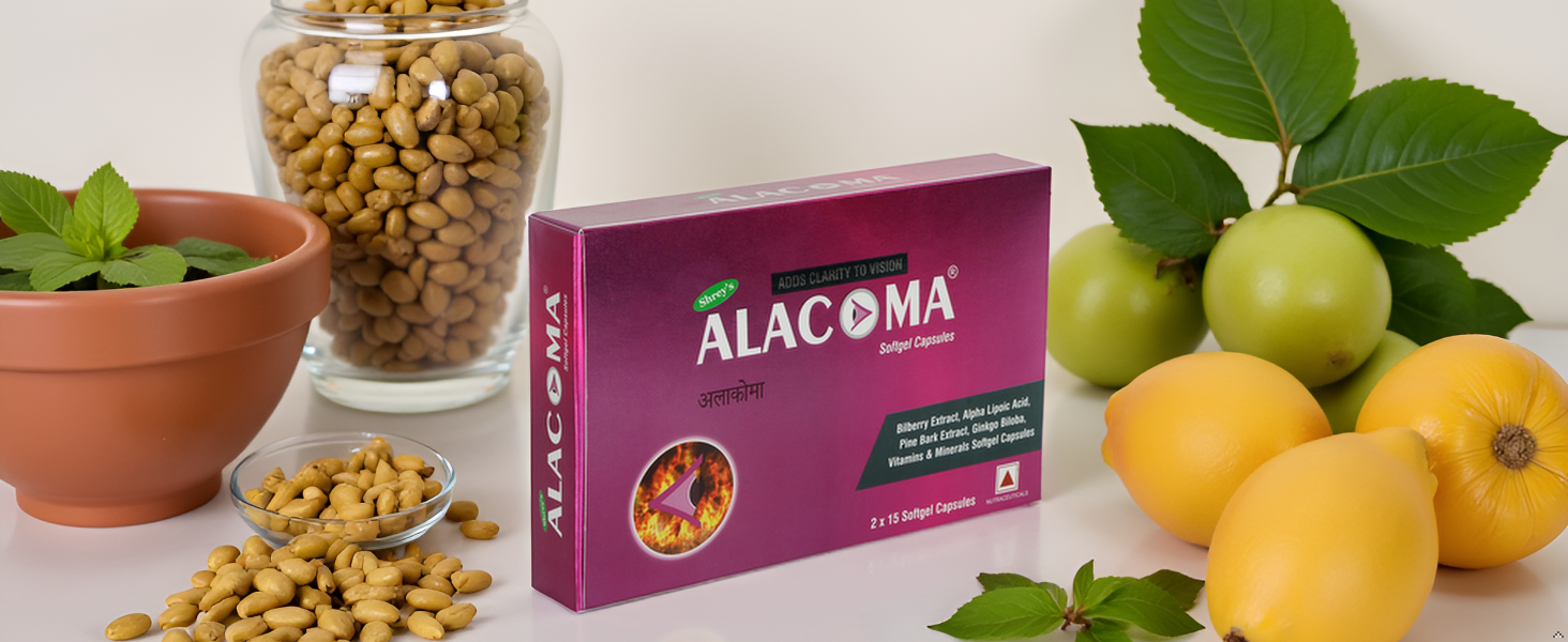 Shrey's Alacoma with Bilberry, Pine Bark & Ginkgo Biloba – Brain & Eye Support Supplement – Natural Antioxidants for Focus & Circulation – Capsules – 30 Capsules – Pack of 2