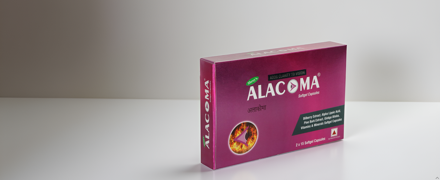 Shrey's Alacoma with Bilberry, Pine Bark & Ginkgo Biloba – Brain & Eye Support Supplement – Natural Antioxidants for Focus & Circulation – Capsules – 30 Capsules – Pack of 2