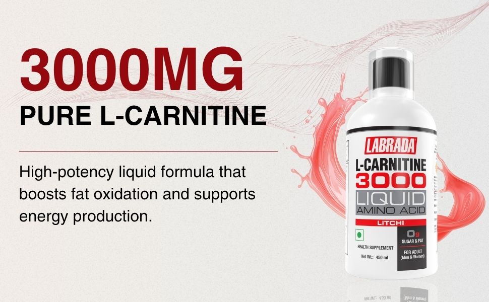 Labrada L-Carnitine 450ml | 3000mg Liquid Amino Acid with 0g Sugar - 30 Servings (450ml) (450 ml, Litchi)
