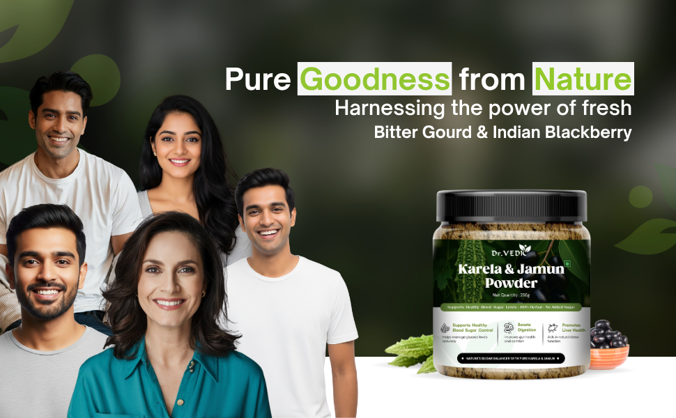 Dr Vedic Karela Jamun Powder | With Gudmar, Amla & 20 Ayurvedic Herbs | Sugar Management, Digestion & Detox Support | No Added Sugar – 250g (Pack Of 1)