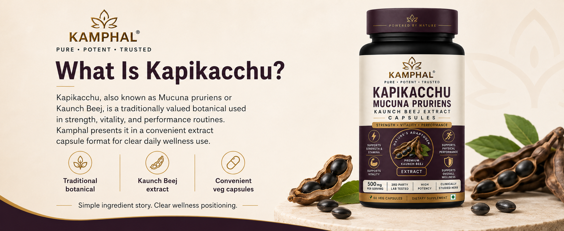 Kaunch Beej Capsules 800mg | Velvet Beans Powder | Mucuna Pruriens | Ayurvedic Support for Strength, Stamina & Reproductive Health | 60 Veg Capsules