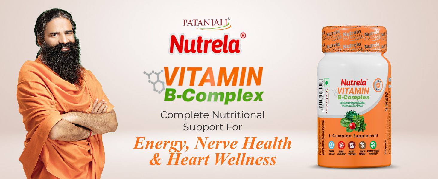Nutrela B Complex with B1, B2, B3, B5, B6, B7, B9, & Vitamin B12 for Men & Women | Vitamins, Moringa and Spirulina for Energy, Gut, Immunity & Brain Health - 30 Veg Capsules (Pack of 2)