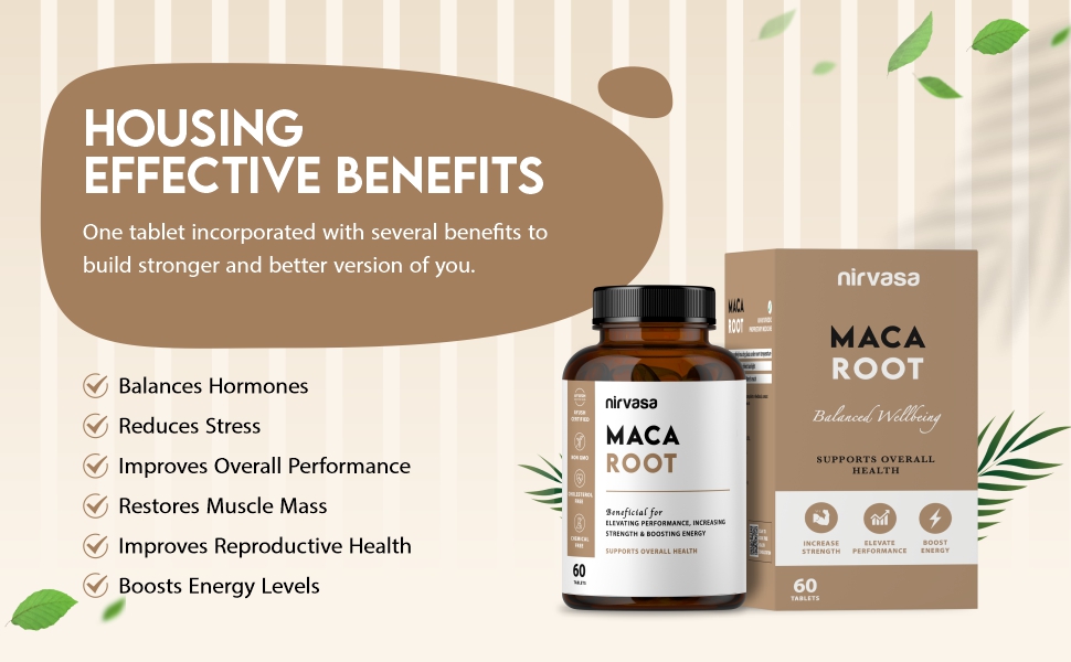 Nirvasa Maca Root Tablets 800mg (60 Tabs) | Ayurvedic Supplement for Energy, Strength, Stamina & Vitality | Supports Fertility & Hormonal Balance | For Men & Women (Pack of 1)