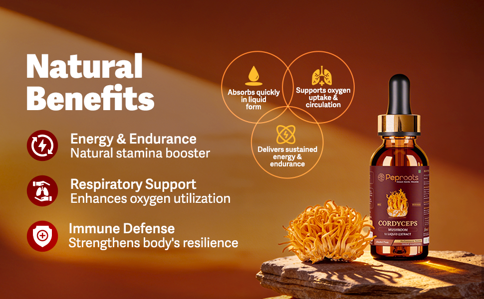 Cordyceps Mushroom Supplement | Liquid Extract for Energy, Stamina & Endurance | Natural Performance & Vitality Booster | Alcohol-Free Herbal Supplement 50 ml, Pack Of 1.