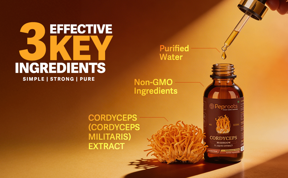 Cordyceps Mushroom Supplement | Liquid Extract for Energy, Stamina & Endurance | Natural Performance & Vitality Booster | Alcohol-Free Herbal Supplement 50 ml, Pack Of 1.