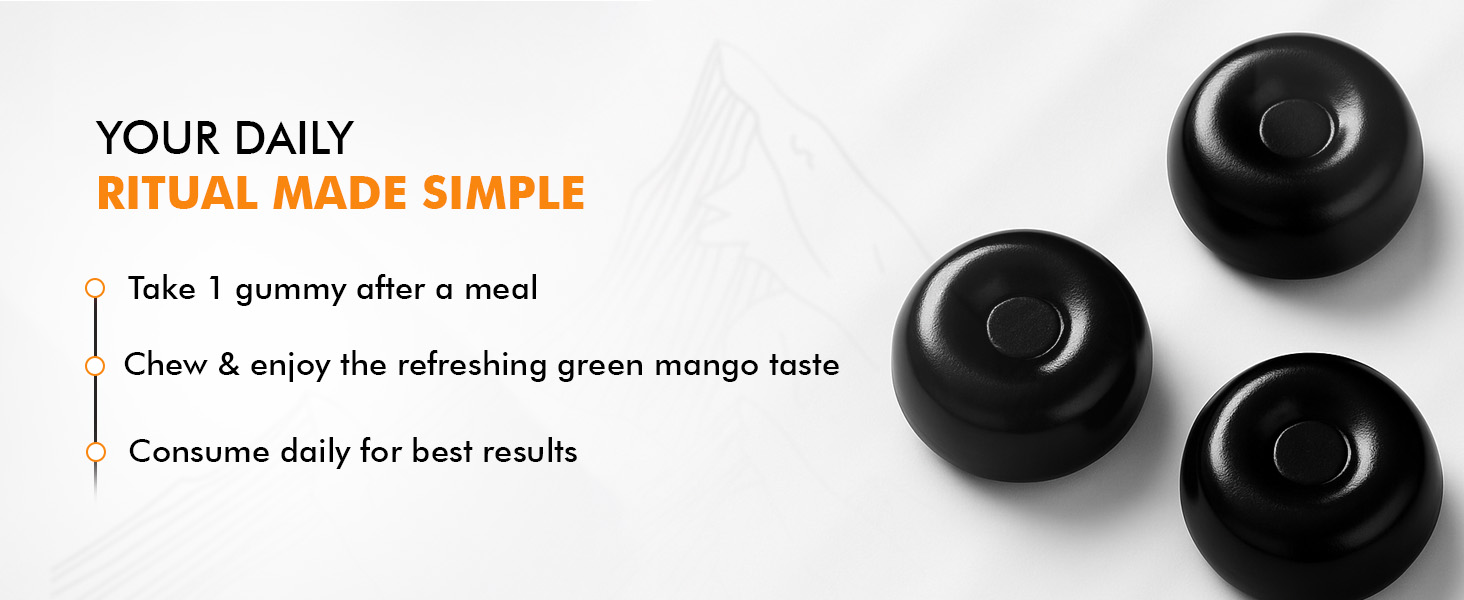 Dr. Morepen Shilajit Gummies with 70% Pure Himalayan Shilajit, Ashwagandha & Black Musli Extracts, Sugar-Free Performance Booster – Green Mango Flavour, 30 Gummies