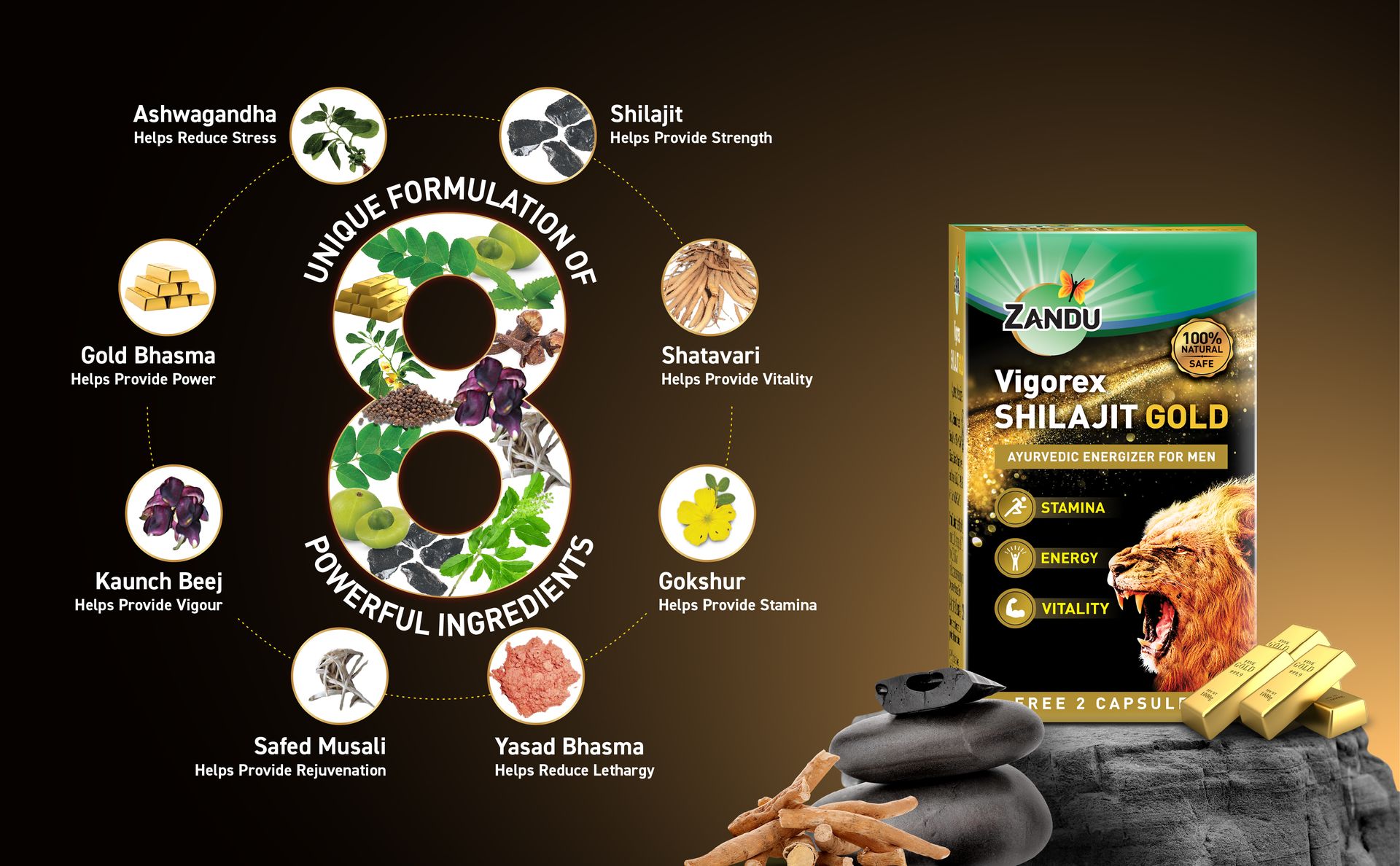 Zandu Vigorex Shilajit Gold - 12 Capsules