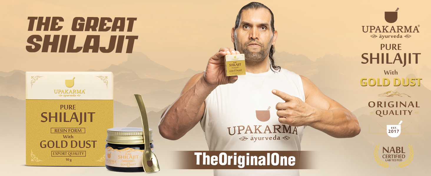 UPAKARMA Pure Shilajit Resin with Gold Dust 10g | 300mg/serving | Extensive Global Sourcing | Potent Ayurvedic Formula with 24 Carat Gold | Lab-Tested Purity | 33 Servings