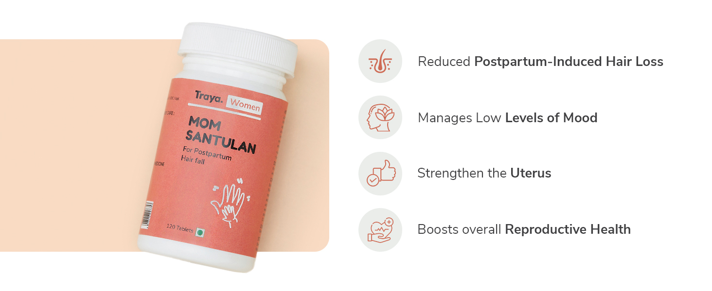 Traya Mom Santulan | Ayurvedic Multi-Vitamins to Manage Postpartum Hair Fall, Menstrual Cycles, Boosts Reproductive Health and Hair Growth | Contains Vidarikand, Lodhra & Daruharidra | 120 Tablets