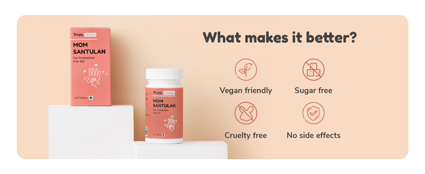 Traya Mom Santulan | Ayurvedic Multi-Vitamins to Manage Postpartum Hair Fall, Menstrual Cycles, Boosts Reproductive Health and Hair Growth | Contains Vidarikand, Lodhra & Daruharidra | 120 Tablets