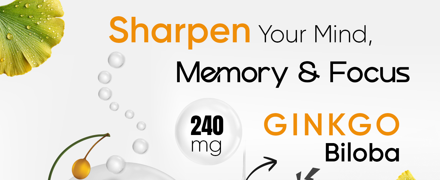 CUREFOREVER Ginkgo Biloba 240mg Tablets | Brain Health & Memory Support Supplement | Helps Improve Focus, Mental Clarity & Concentration | Herbal Cognitive Support | 60 Tablets - 30 Days Supply