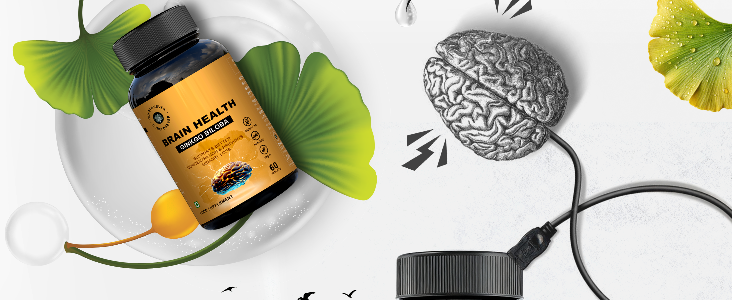 CUREFOREVER Ginkgo Biloba 240mg Tablets | Brain Health & Memory Support Supplement | Helps Improve Focus, Mental Clarity & Concentration | Herbal Cognitive Support | 60 Tablets - 30 Days Supply