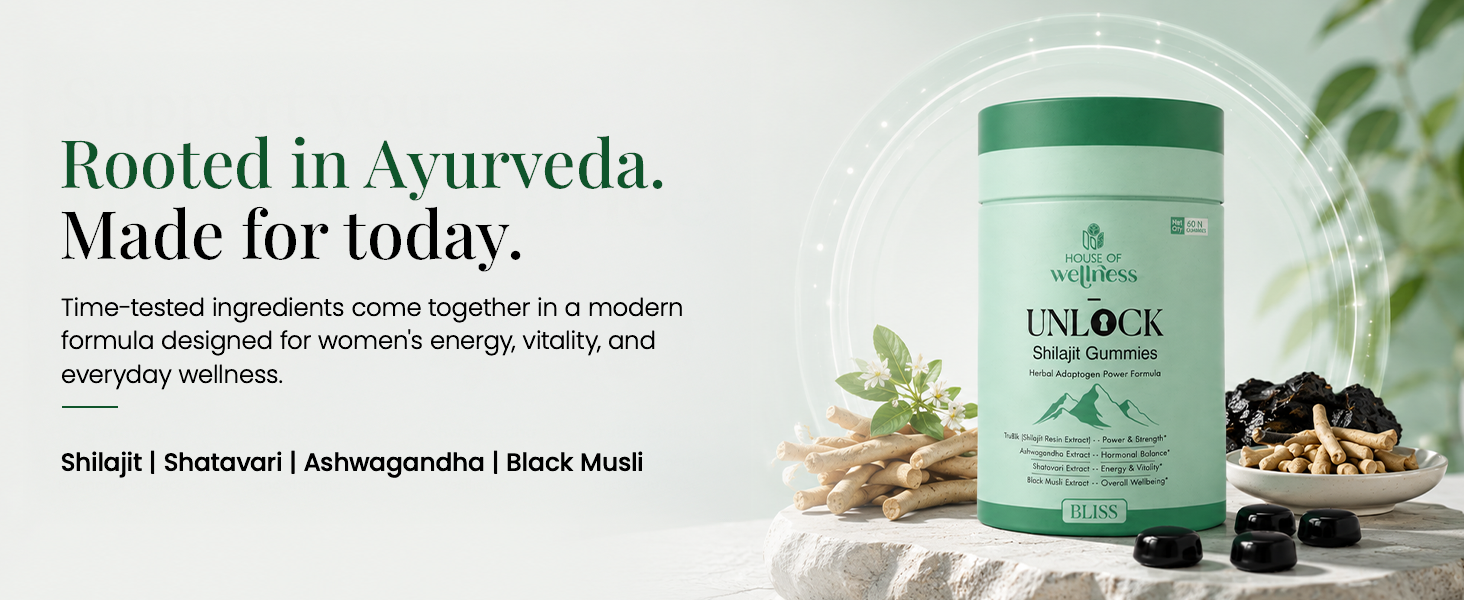 House of Wellness Unlock Shilajit Gummies for Women | Shilajit Gummies with Shilajit Resin Extract, Ashwagandha, Shatavari & Black Musli | Energy & Vitality Support | 60 Gummies