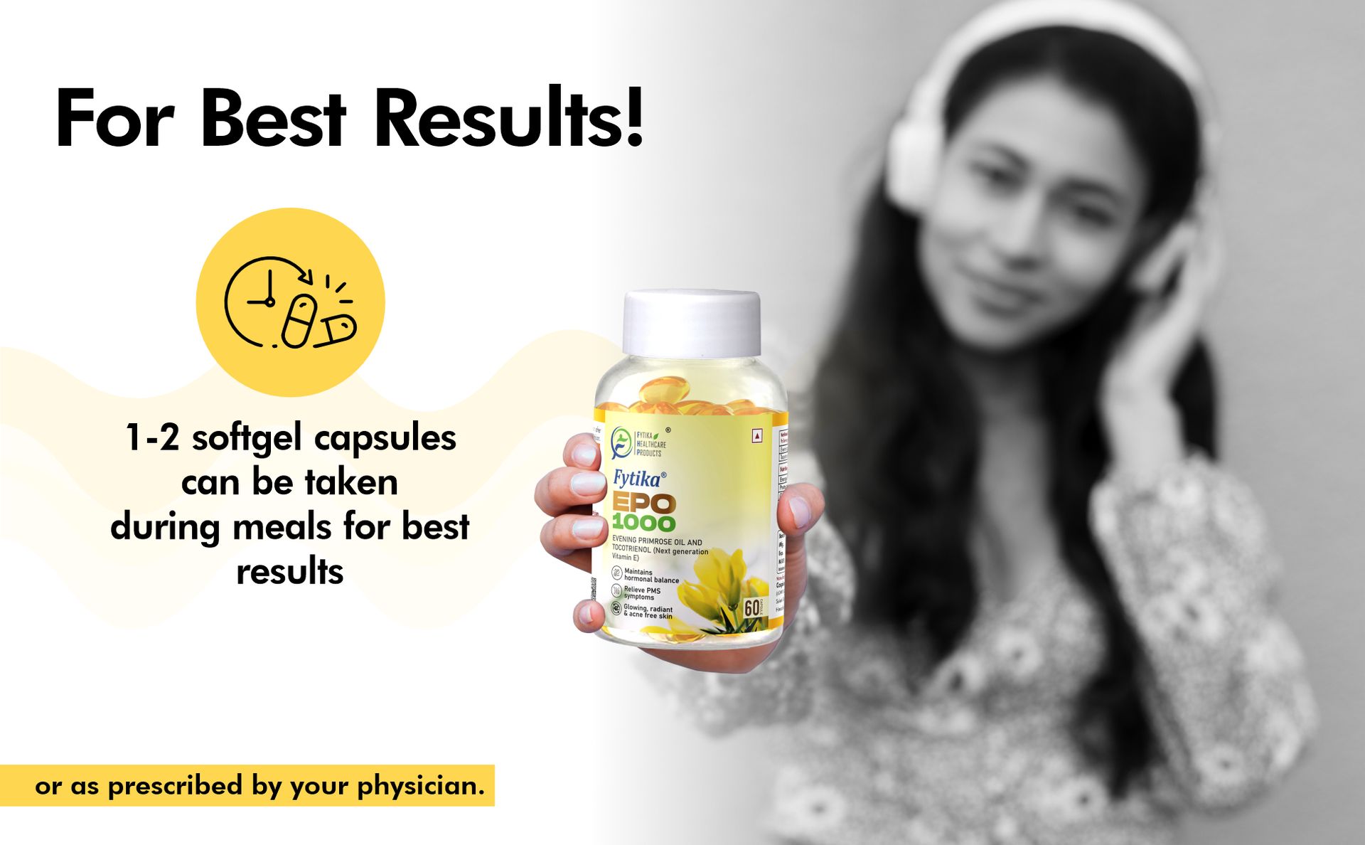 Fytika Epo 1000 Evening Primrose Oil and Tocotrienol Capsules, For Healthy and Acne-free Skin, Helpful in PMS & Menopause, Natural Oil Extract, (60 Capsules, 2)