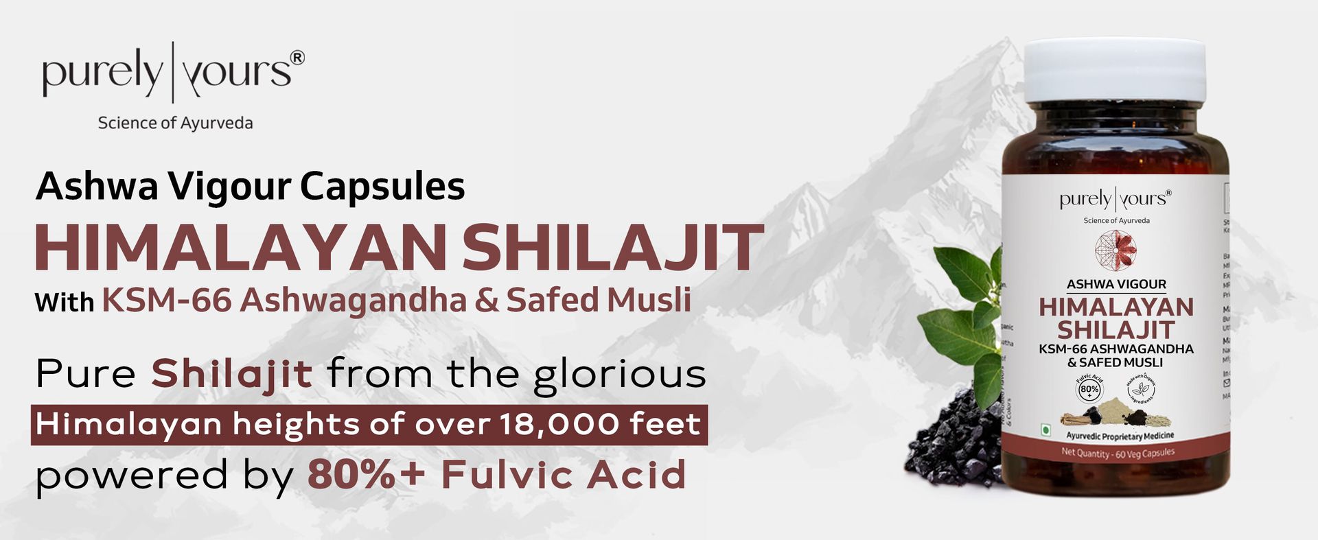 Purely Yours Shilajit/Shilajeet Capsules w/ 80% Fulvic Acid & KSM 66 Ashwagandha | eq. 8100mg/Serving | Boost Stamina, Strength & Muscle Growth | 60 Capsules