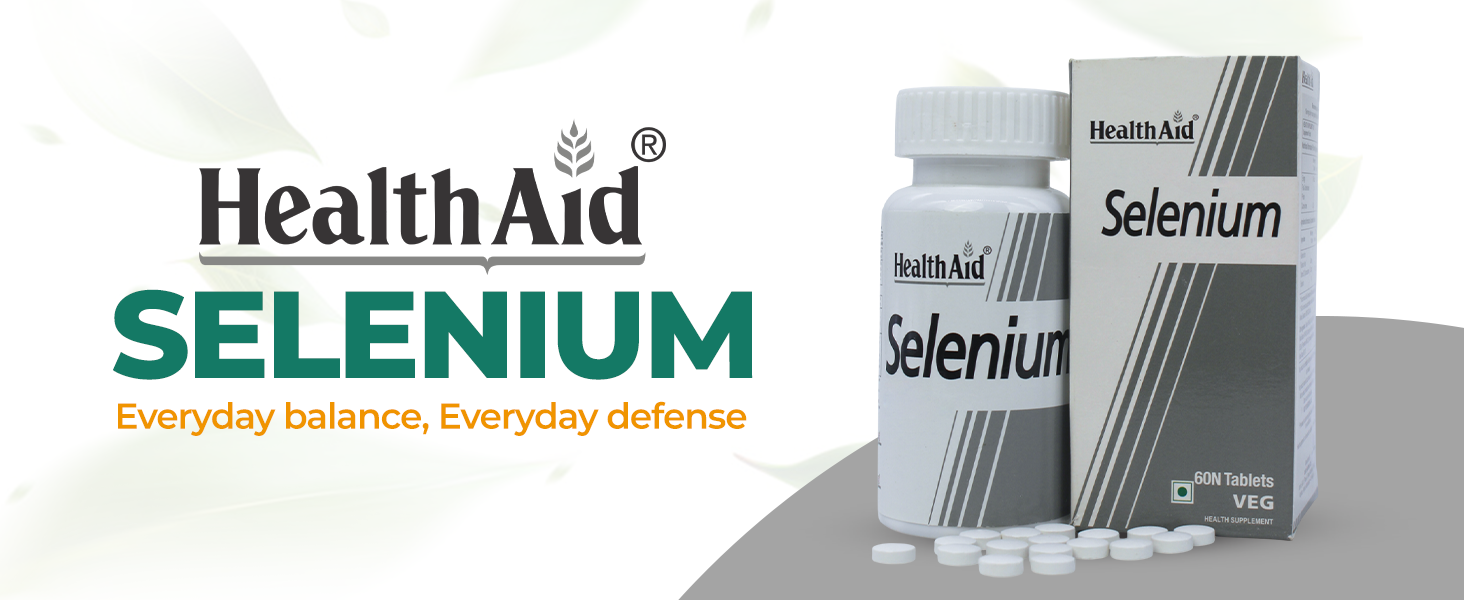 HealthAid Selenium Supplement | Yeast-Free Antioxidant for Immune & Thyroid Support | Promotes Cellular Protection & Heart Wellness | 60 Vegan Tablets(Pack of 1) | For Men & Women