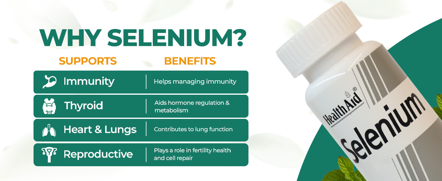 HealthAid Selenium Supplement | Yeast-Free Antioxidant for Immune & Thyroid Support | Promotes Cellular Protection & Heart Wellness | 60 Vegan Tablets(Pack of 1) | For Men & Women