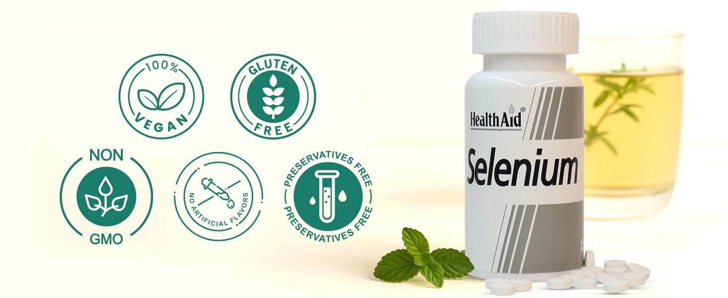 HealthAid Selenium Supplement | Yeast-Free Antioxidant for Immune & Thyroid Support | Promotes Cellular Protection & Heart Wellness | 60 Vegan Tablets(Pack of 1) | For Men & Women