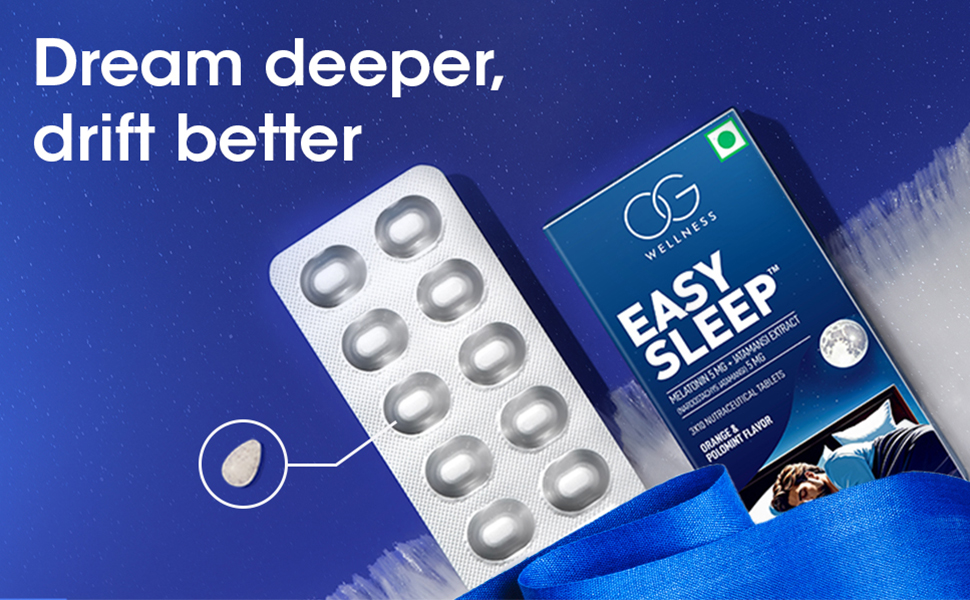 OG WELLNESS Easy Sleep – Melatonin 5mg with Jatamansi Extract | Natural Sleep Aid Chew Mints | Non-Habit Forming | Orange & Polomint Flavor | 30 Mints for Relaxation & Deep Rest