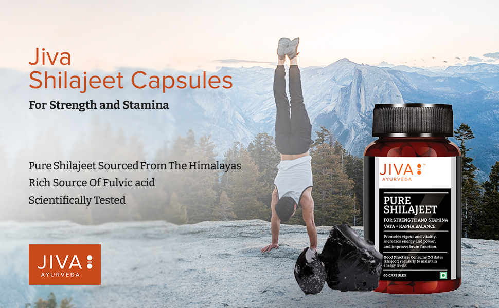 Jiva Pure Shilajit | Purifies Blood, Boosts Stamina And Rejuvenates Tissues | Pure Shilajit Sourced From Himalaya | Strengthens Reproductive System And Nervous System- 60 Capsules (Pack of 1)