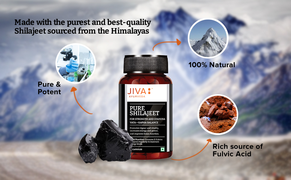 Jiva Pure Shilajit | Purifies Blood, Boosts Stamina And Rejuvenates Tissues | Pure Shilajit Sourced From Himalaya | Strengthens Reproductive System And Nervous System- 60 Capsules (Pack of 1)