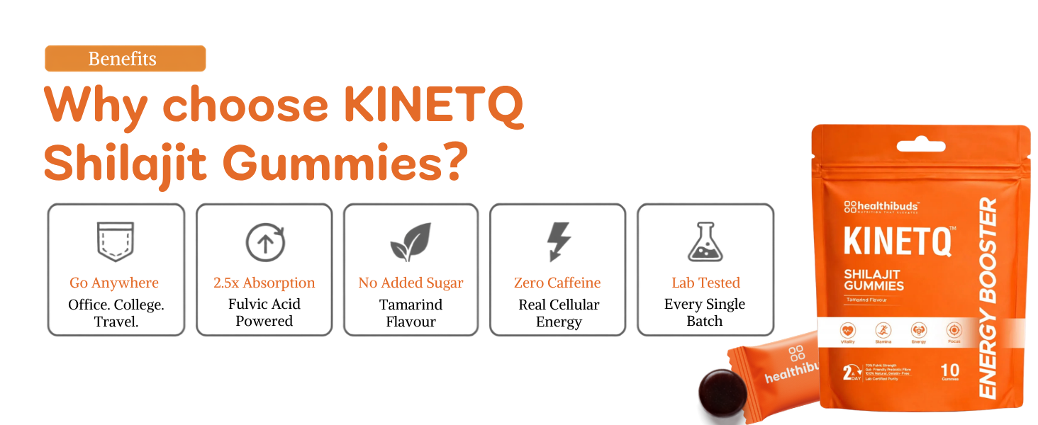 KINETQ Shilajit Energy Gummies 10 Count for Men Women