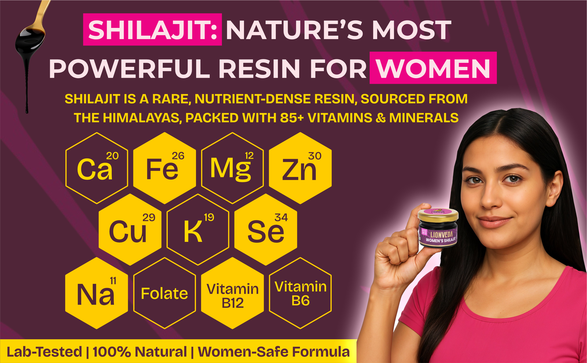 Women's Shilajit For Weight Loss, Energy, Skin, Joint Pains, Overall Health & Stamina | Himalayan Pure Shilajit For Women | Resin/Shilajeet (20g, 40 Servings) | With Spoon & Lab Certificate