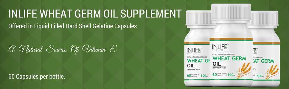 INLIFE Wheat Germ Oil Capsules 500mg Supplement, Vitamin E, 60 Count