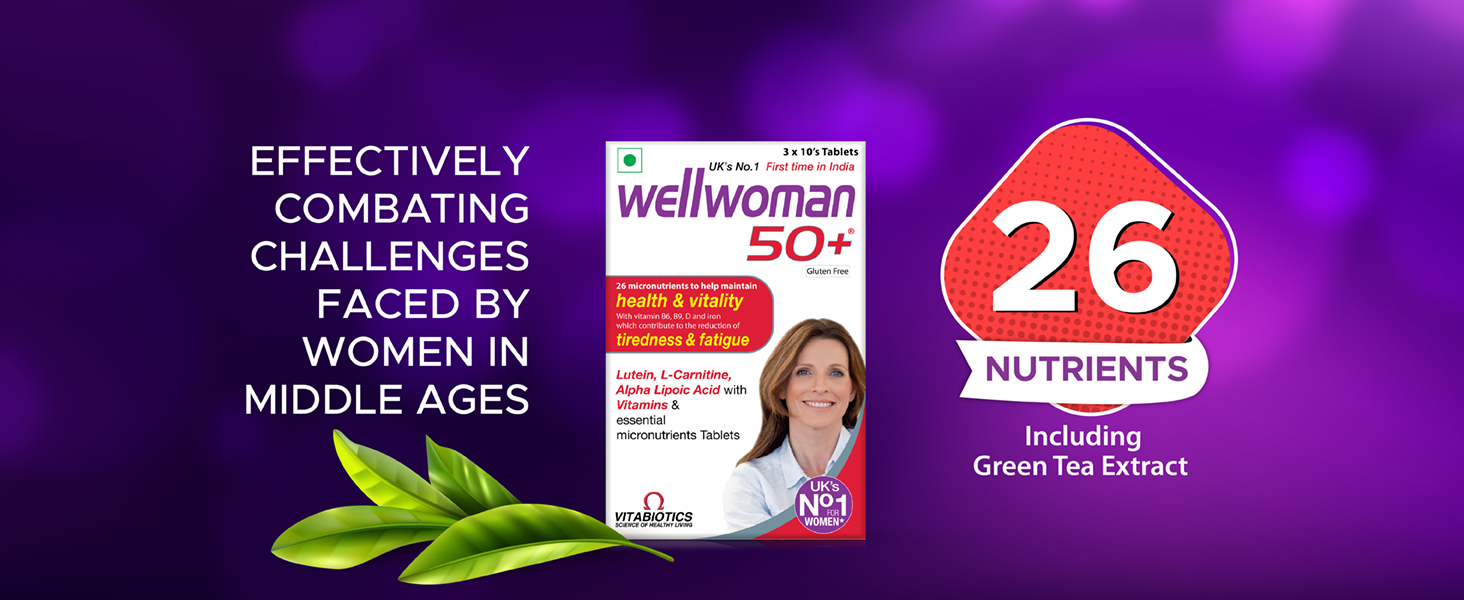 WELLWOMAN 50+ Multivitamins For Women Over Age 50 Years With Vitamins, Iron, Calcium, Amino Acids To Support Menopausal Symptoms, Maintain Energy, Vision & Heart Health|30 Tablets(Pack Of 3)
