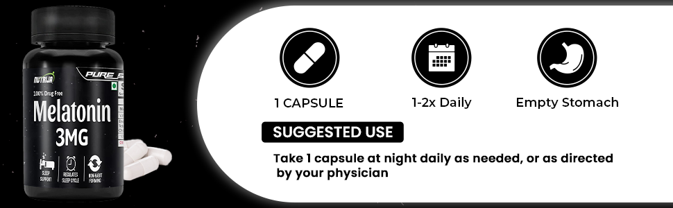 NutriJa Melatonin 3 MG Capsules for Sleep Support | Supports Sleep Cycle & Nighttime Routine | Non-Habit Forming Supplement | 60 Capsules