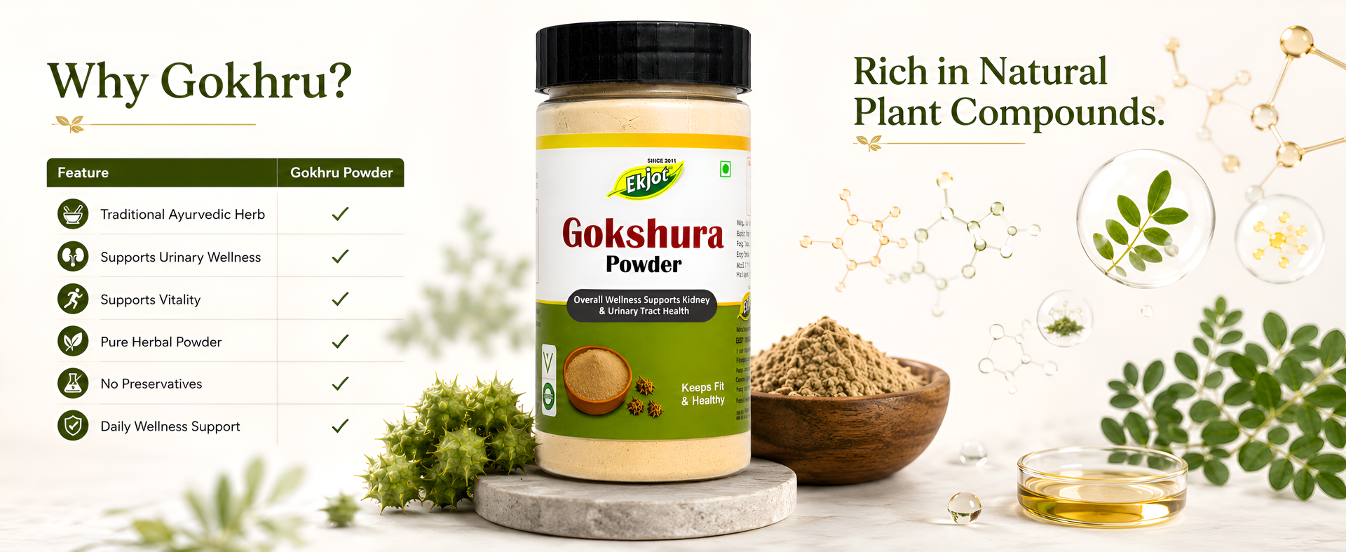 Gokshura Powder Organic | Tribulus Terrestris | For Urinary Wellness & Vitality Support | Natural & Pure Gokhru Powder | Gokshura | No Additives | 100g