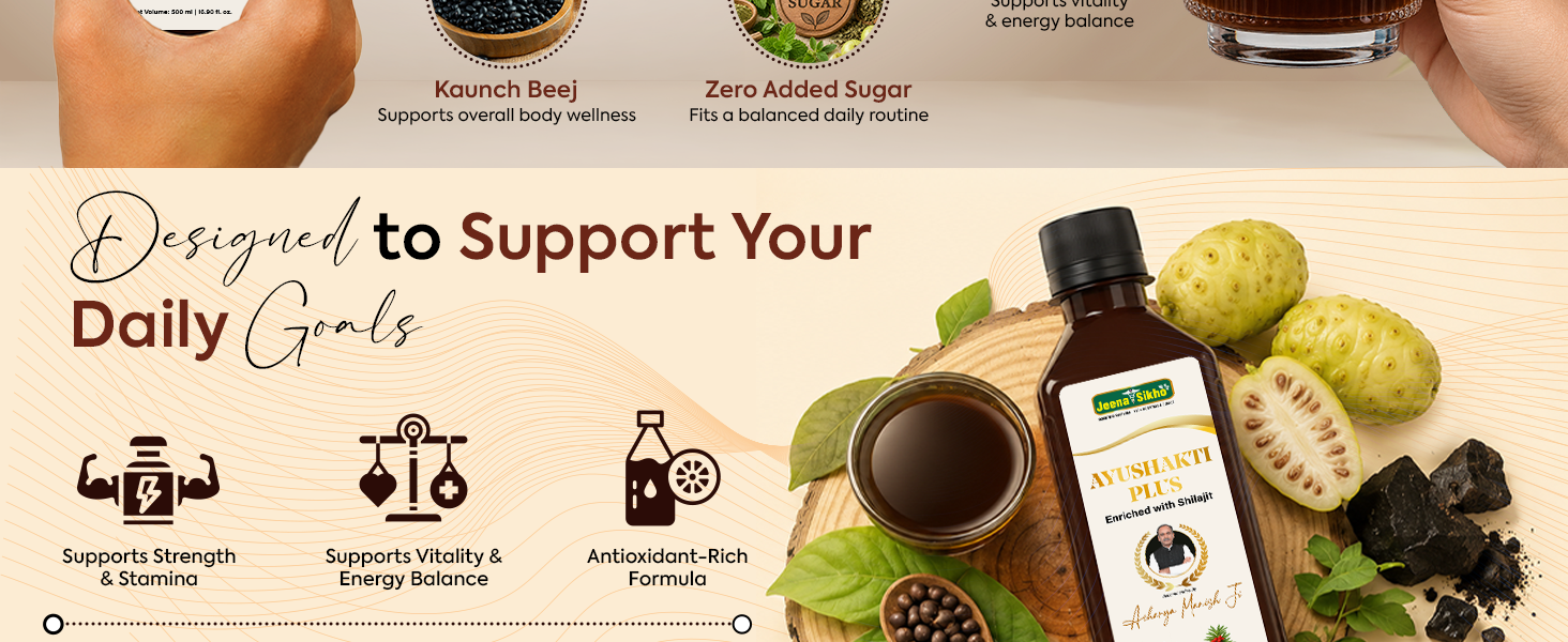 Jeena Sikho Ayushakti Plus | Ayurvedic Tonic with Shilajit, Noni & Gokshura | Improve Overall Resistance |500 ml