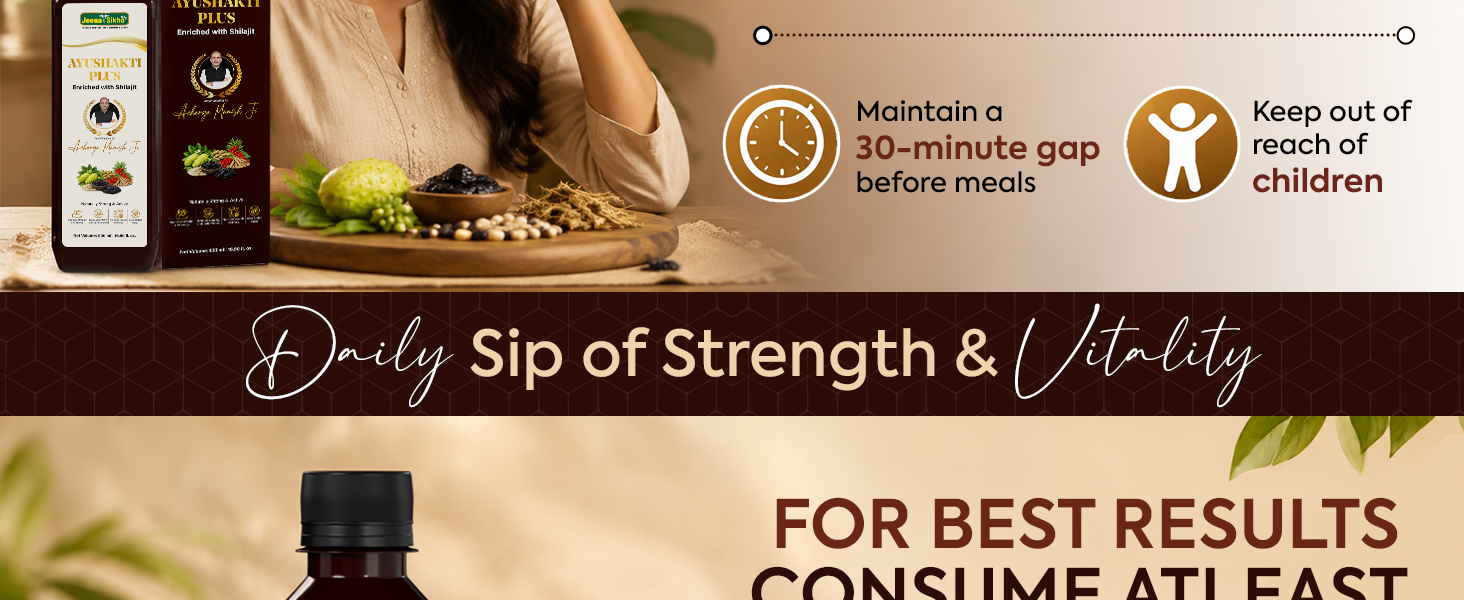 Jeena Sikho Ayushakti Plus | Ayurvedic Tonic with Shilajit, Noni & Gokshura | Improve Overall Resistance |500 ml