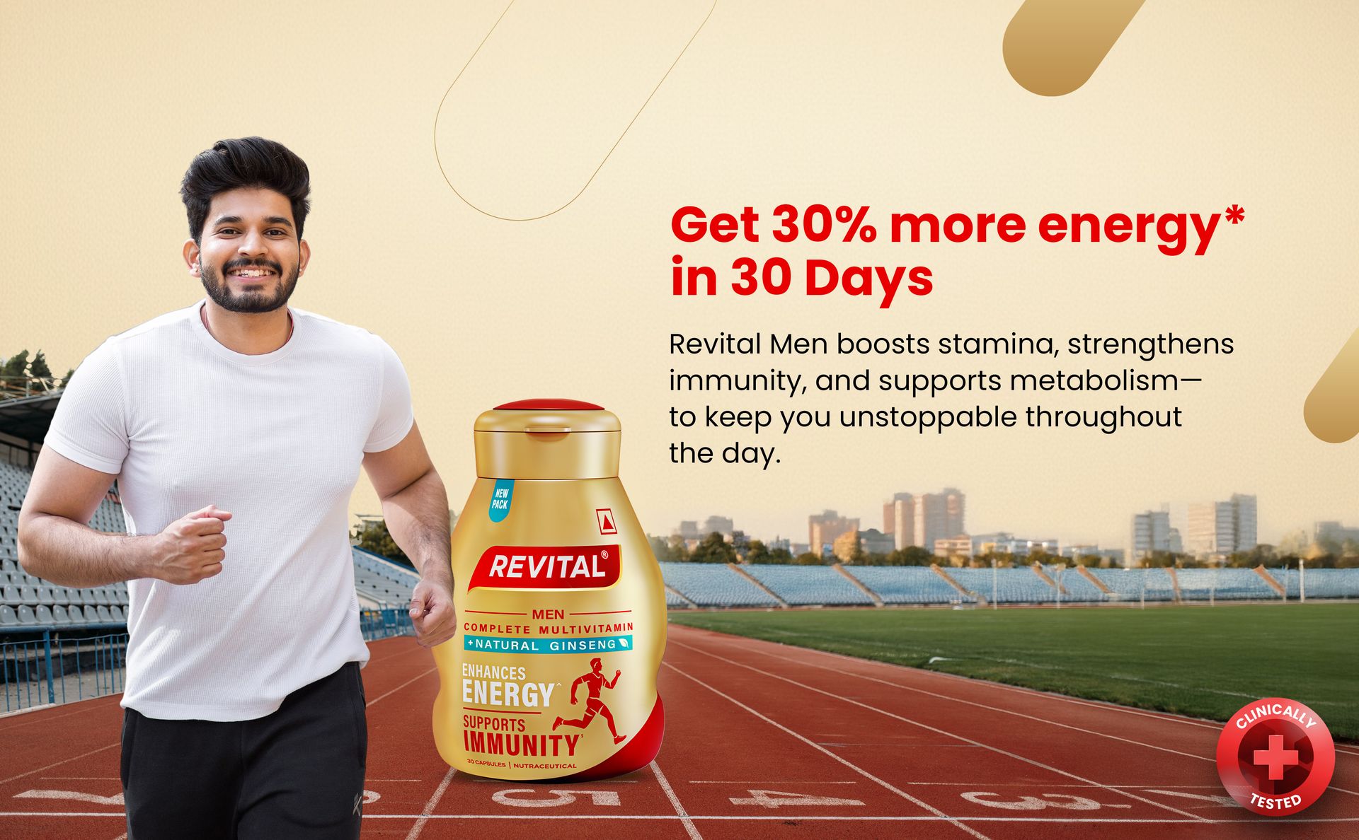 Revital H Multivitamin For Men (60 Capsules) With Natural Ginseng, Zinc, 10 Vitamins & 8 Minerals For Daily Energy, Stamina & Immunity - Pack of 2
