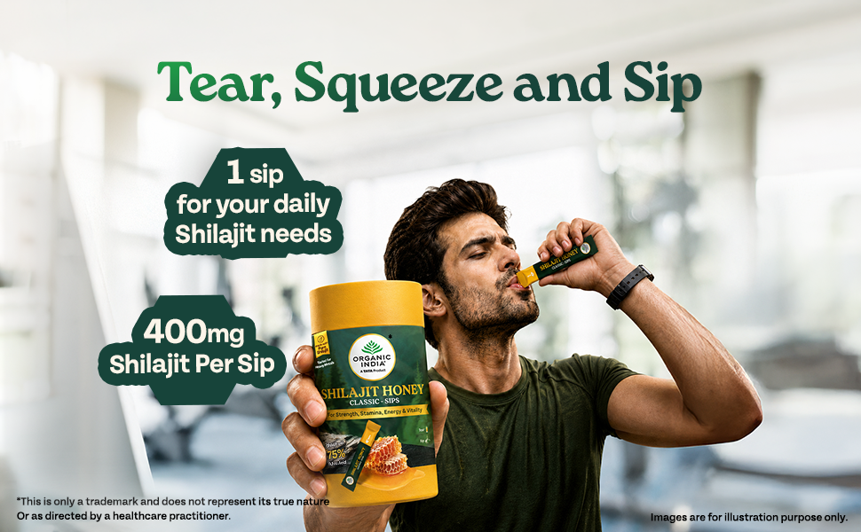 A TATA Product - Organic India Shilajit Honey Sips Classic, 30 Unit, Made with Pure Shilajit Resin, 75% Fulvic Acid, Energy, Stamina & Vitality Support, Ready to Sip Packs